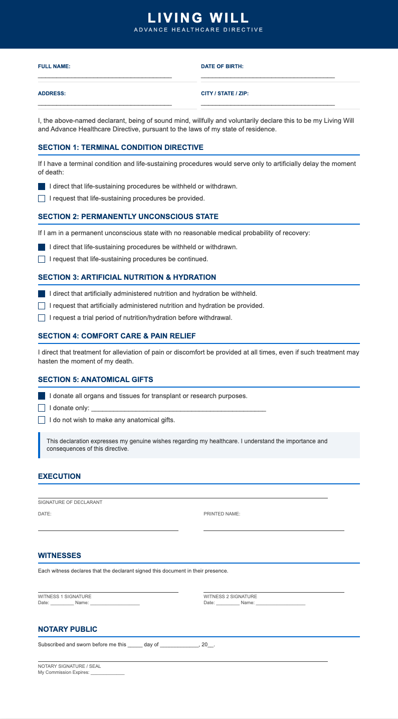 Corporate Standard living will